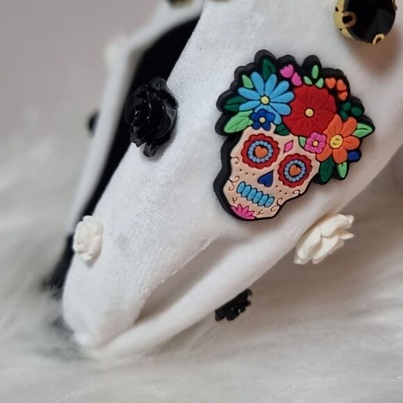 VELVET SUGAR SKULL FLORAL JEWELED HEADBAND - Picture 5 of 10